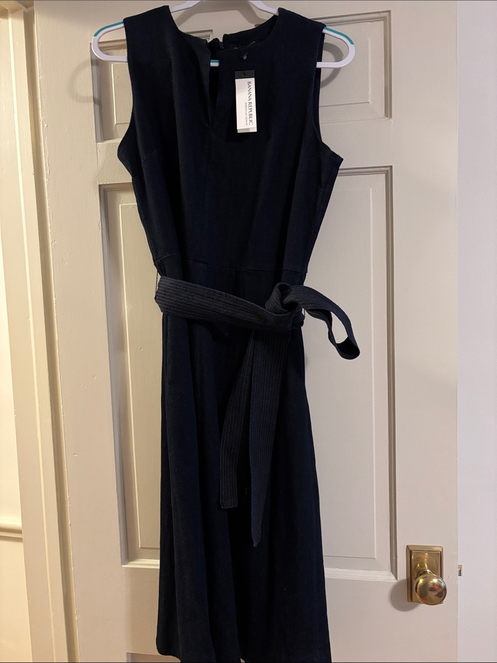 Banana Republic Dark Denim Sleeveless Midi Dress with Waist Tie